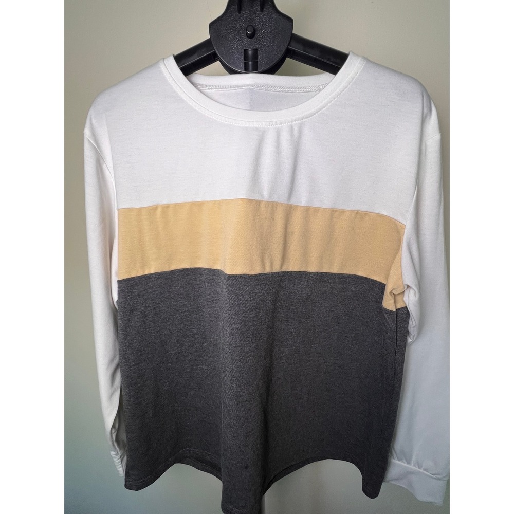 Unbranded Colorblock Long Sleeve Top Women XL White Yellow Grey Excellent Casual